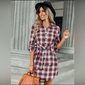 Entro flannel dress with sleeve wrap belt